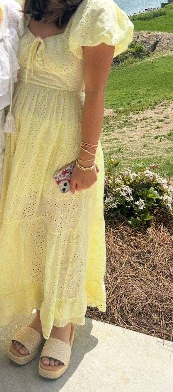 The Vintage Shop Brissa Yellow Eyelet Maxi Dress Size S Tiered